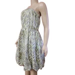 GIANNI BINI, GEO Green Silk Strapless Balloon Hem Size 12 WOMEN'S DRESS # CB9